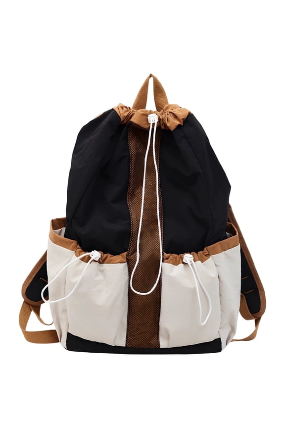 Black Letter Lightweight Fabric Hiking Backpack, 17.7 x 10.6 x 5.1 in / 45 x 27 x 13 cm Drawstring Rucksack, Color Block Fashion Travel Bag for Women, Handbag