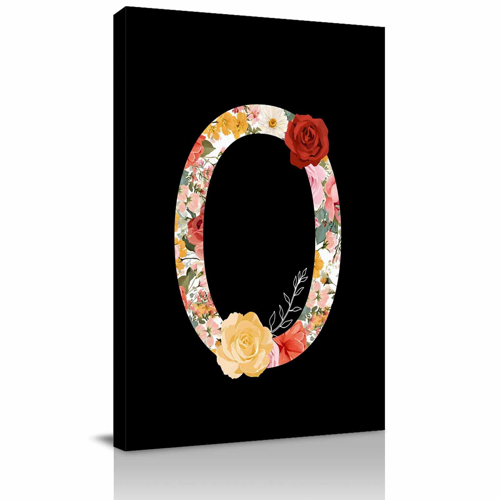 Black Letter O Flower Canvas Wall Art for Living Room, Watercolor ...