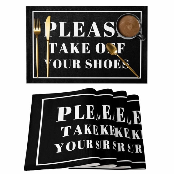 Black Letter Placemats Set of 12 Modern Minimalist White Text Striped ...