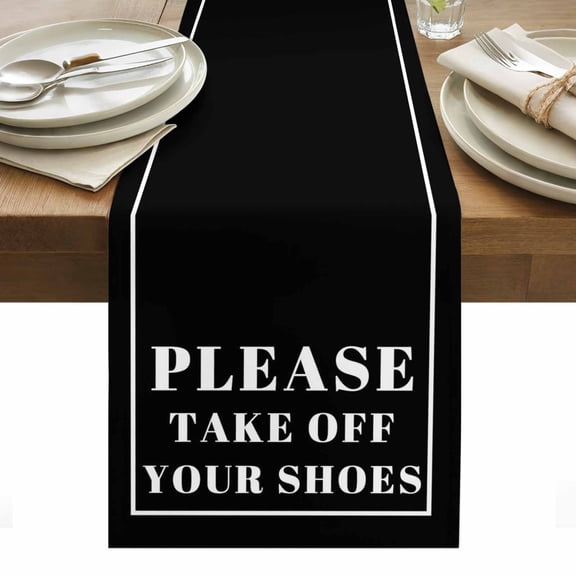 Black Letter Table Runner - 36 Inch Long, Kitchen Dining Table Runner Dresser Scarves, Modern Minimalist White Text Striped Farmhouse Decor for Coffee Tables Wedding Party Banquet