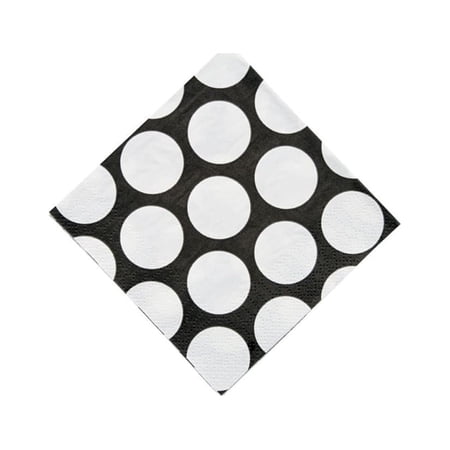 Black Lg Polka Dot Bev Napkins(16Pc) - Party Supplies - 16 Pieces