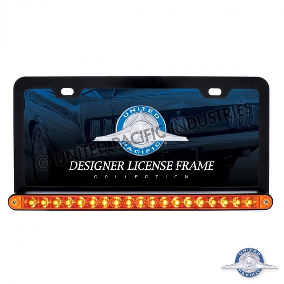 Black License Frame with 19 LED 12" Reflector Light Bar - Amber LED/Amber Lens