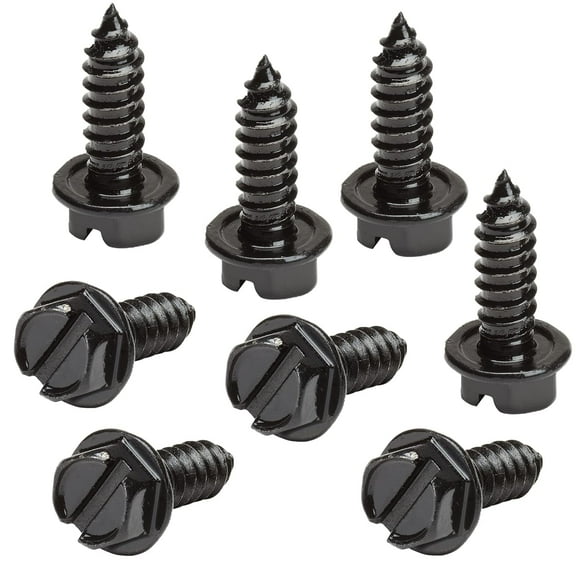 Black License Plate Screws Kit - Set of 8 Fasteners For Front and Back License Plates and License Plate Frames or Covers on Domestic Cars, Trucks, SUVs - Rustproof, Self Tapping Mounting Bolts (Black)
