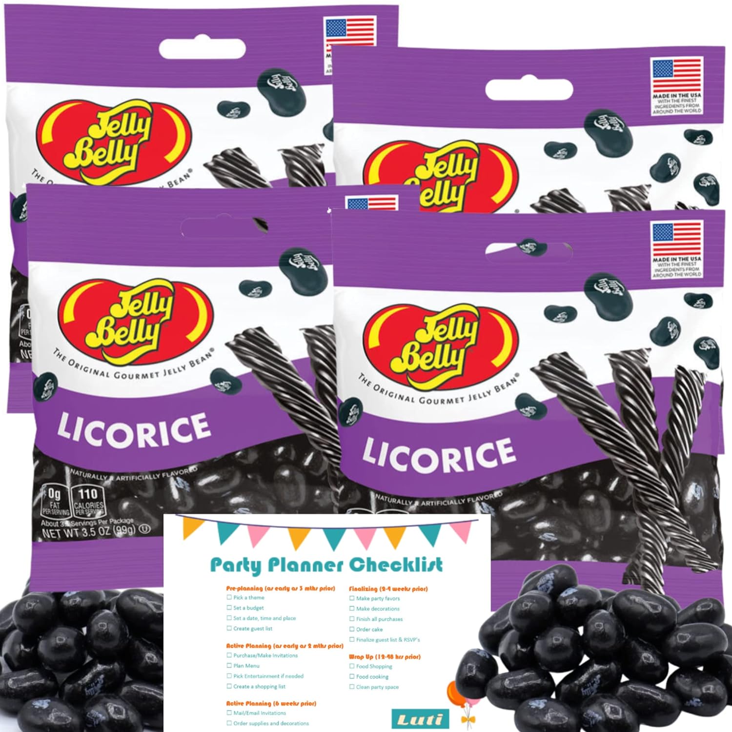 Black Licorice Gourmet Jelly Belly Beans Pack of 4 Individual Bags 3.