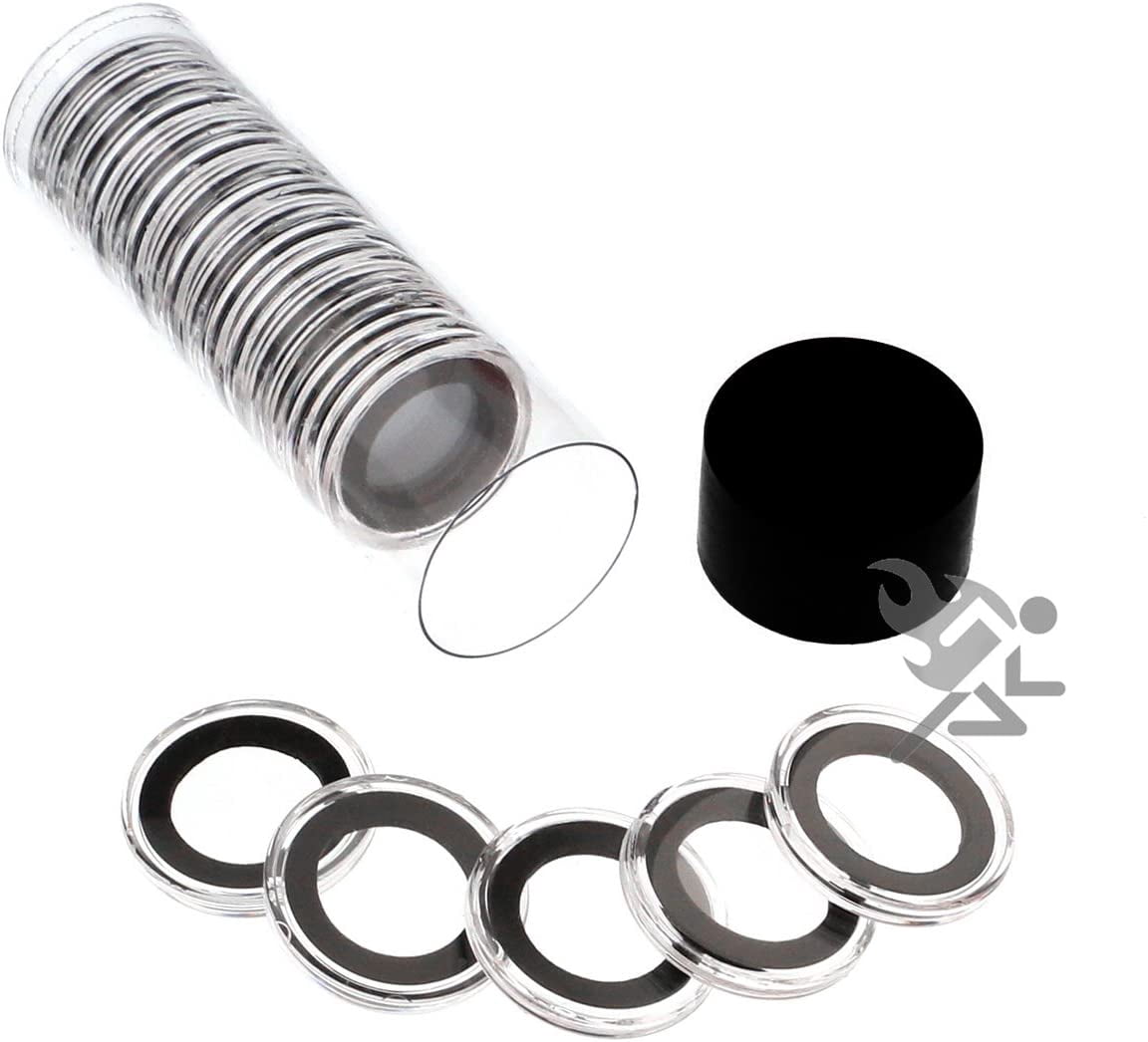 Black Lid Capsule Tube & 20 19mm Black Ring Coin Holders for US Cents ...