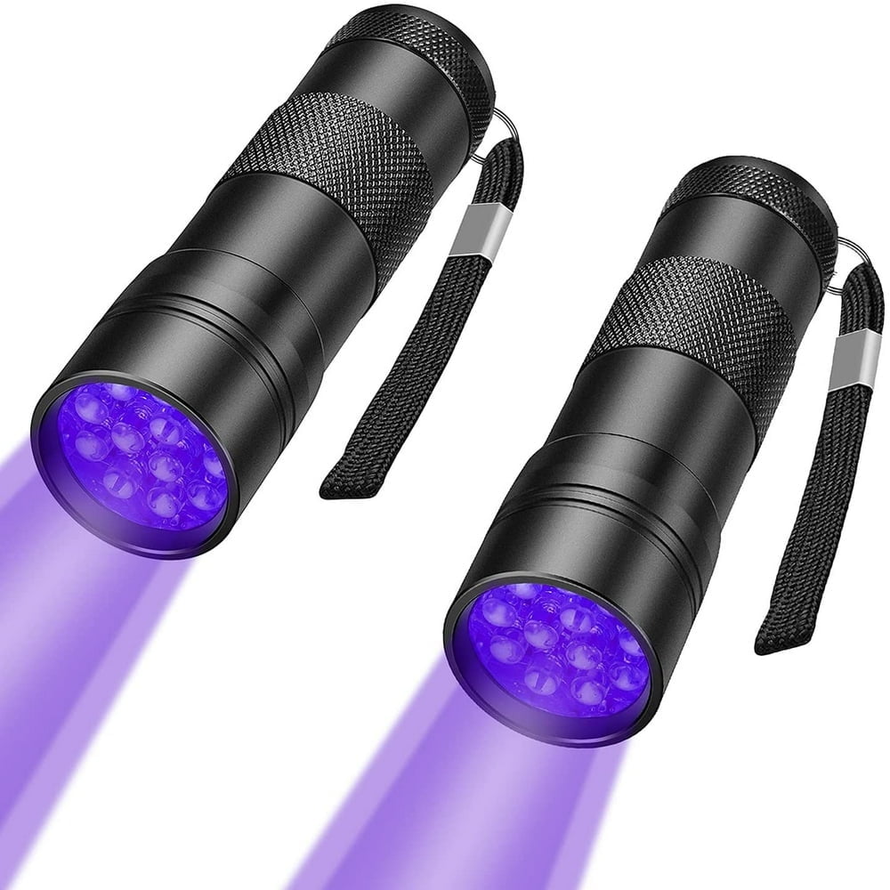 Black Light 2 Pcs UV Handheld Blacklight Flashlights 12 Led 395nm Mini