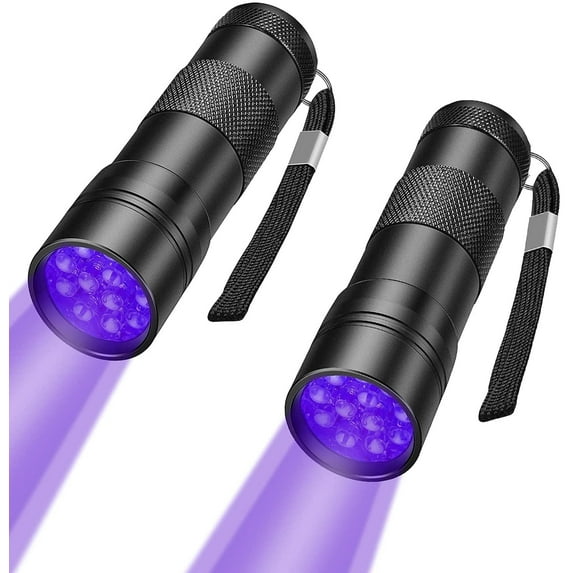Black Light, 2 Pcs UV Handheld Blacklight Flashlights 12 Led 395nm Mini Light Torch Detector for Pets Urine and Stains