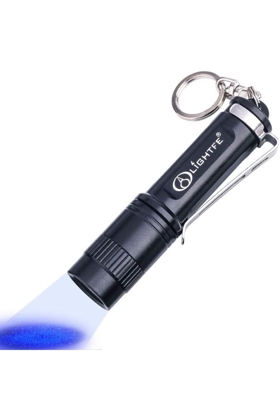 Black Light 365nm UV Flashlight UV101D with High Power UV LED Source Keychain Light Powered by 1 AAA Battery for UV Glue Curing Light, Pet Urine Detector Light, AC Leak Detector