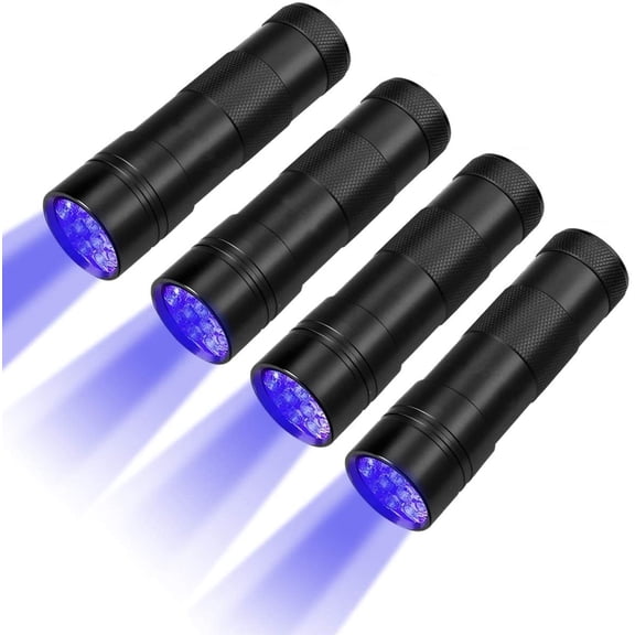 Black Light, 4 Pcs UV Handheld Blacklight Flashlights 12 Led 395nm Mini Light Torch Detector for Pets Urine and Stains