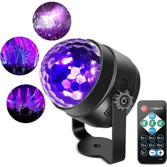 Black Light 6W UV Disco Ball LED Party Light, Sound Activated with Remote Control, 1 Pack