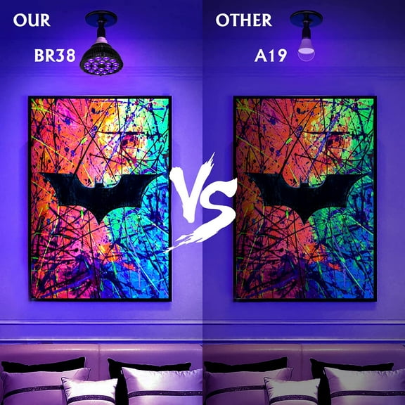 Black Light Bulbs, 2 Pack 36W LED Blacklight Bulbs E26 PAR38 Glow in The Dark, UV Black Bulb 395nm LEDs for Blacklight Party, Fluorescent Art, Holiday Decorations, Acrylic Pouring Light