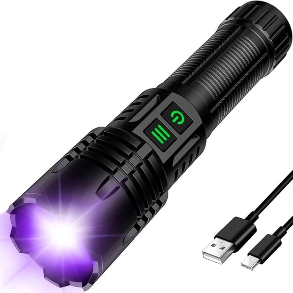 Black Light Flashlight, 2 in 1 365nm UV Light & Led Flashlight Rechargeable | 30W, 6 Modes, Zoomable Waterproof Tactical Flashlight for Pet Urine Detection,Resin Curing,Rocks,Scorpion,Emergencies,Cam