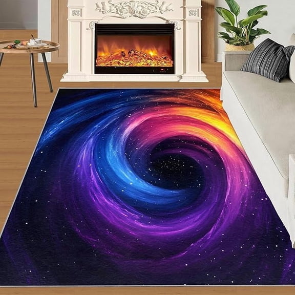 Black Light Galaxy Living Room Rug , Psychedelic Swirls Washable Rugs for Bedroom, Cosmic Nebula Home Decor & Gifts, Non Slip Stain Resistant Rugs 1x2ft