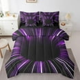 thumbnail image 1 of Black Light Purple Comforter Set 7 Piece Bed in a Bag Twin,3D Black Hole Abstract Geometric Bedding Sets,Modern Striped Circle Swirl Sheet Set with Comforter,Geometry Stripes Line, 1 of 6
