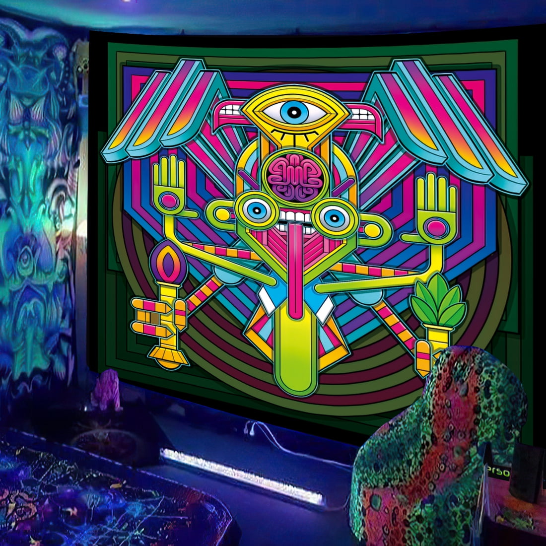 Black Light Tapestry UV Reactive Psychedelic DJ Hippie Wall Hanging ...