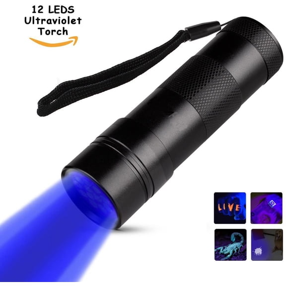 Black Light UV Flashlight,Blacklight 12 LED Urine Detector For Dog/Cat/Pet Urine & Dry Stains and Bed Bug On Carpets/Rugs/Floor,Matching with Pet Odor Eliminator - 1pack