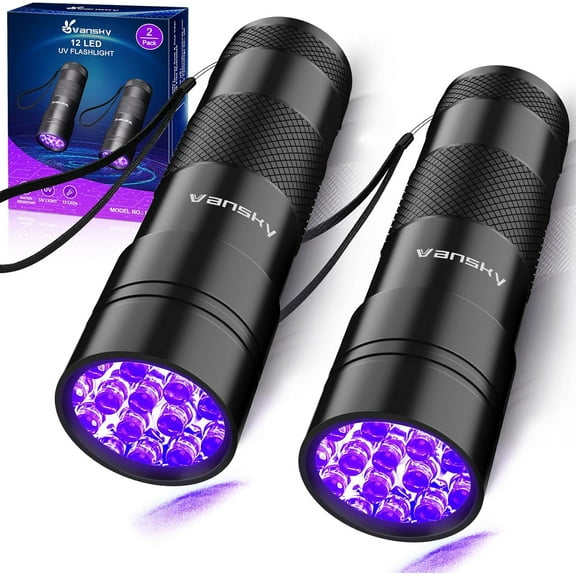 Black Light UV Light : 395nm 12 LED 2 Pack Ultraviolet Blacklight Mini Powerful Pet Urine Detector for Dog/Cat, Carpet Dry Stains Detection, Spot Scorpions, Resin Curing