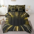 thumbnail image 1 of Black Light Yellow Bed in a Bag Queen Comforter Set 7 Piece,3D Black Hole Abstract Geometric Bedding Sets,Modern&nbsp;Striped Circle Swirl Sheet Set with Comforter,Geometry Stripes&nbsp;Line Bed Set, 1 of 6