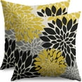 thumbnail image 1 of Black Light Yellow Pillow Covers 18X18 Inch Set of 2, Spring Summer Floral Dahlia Flower Cream Decorative Throw Pillow Covers Outdoor Modern Farmhouse Cushion Case for Home Couch Sofa Bed Decor, 1 of 5