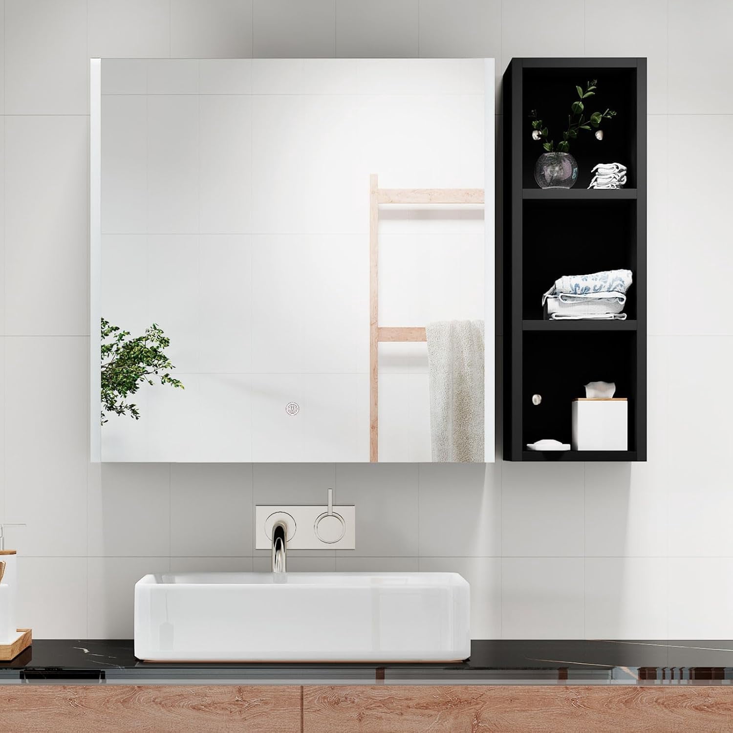 Black Lighted Medicine Cabinet with Mirror,Led Medicine Cabinet for ...