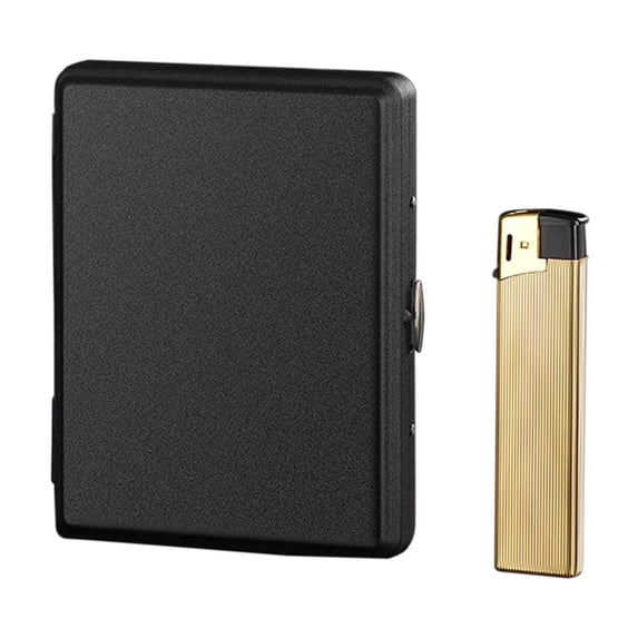 Black Lighter Pack Set Cigarette Case With Humidity Proof Design, Mechanical Switch, And Metal Construction For Portable Use And Daily Carry 4.21X3.23X0.75In 0.35Lb