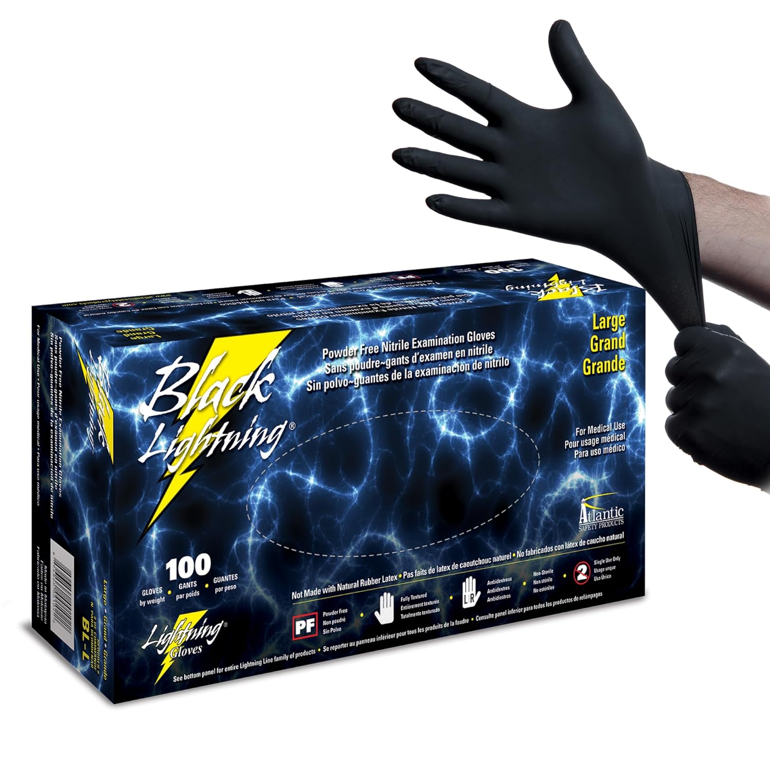 Black Lightning Exam Gloves, Disposable, PowderFree Nitrile Gloves