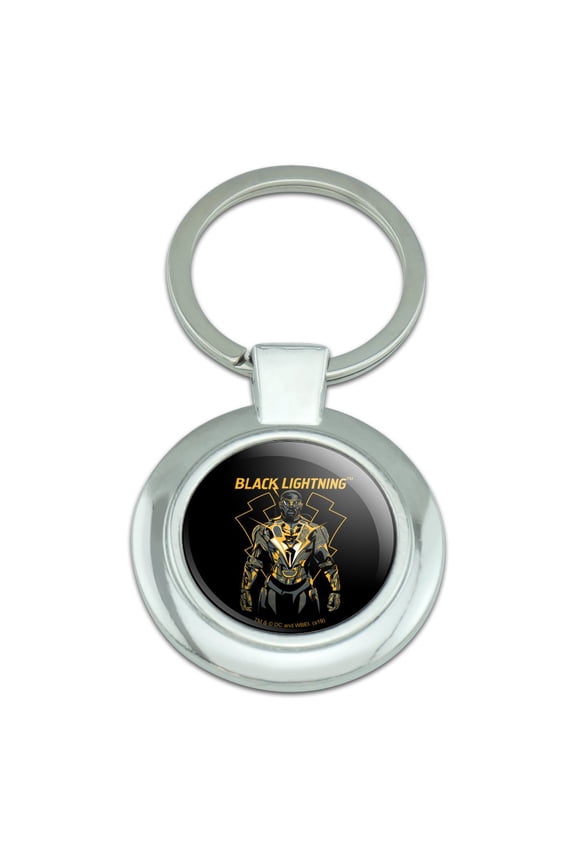 Black Lightning Graphic Keychain Classy Round Chrome Plated Metal