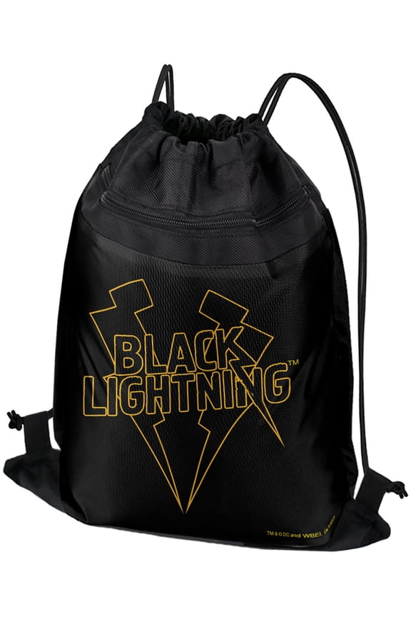 Black Lightning Logo Drawstring Backpack Sports Bag Sackpack 17" x 13", Perfect for Gym, Yoga or Practice
