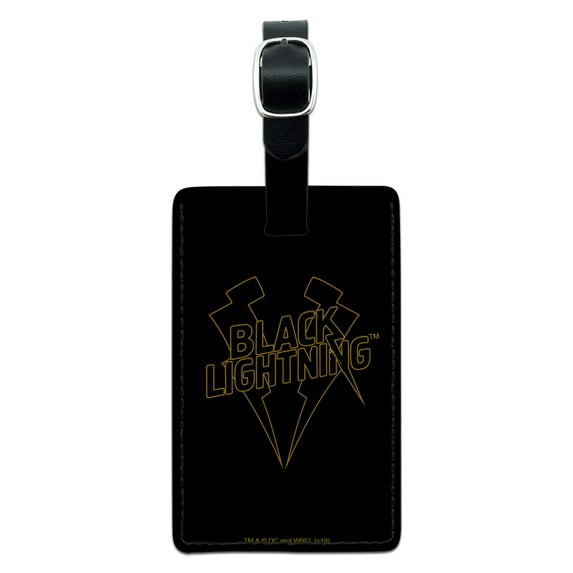 Black Lightning Logo Rectangle Leather Luggage Card Suitcase Carry-On ID Tag
