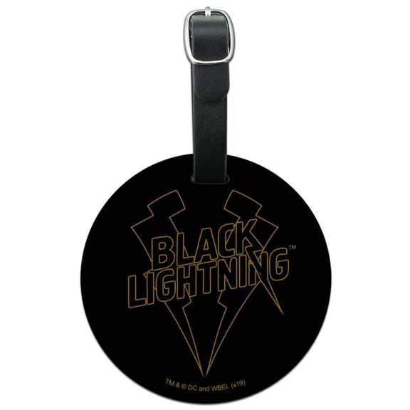 Black Lightning Logo Round Leather Luggage Card Suitcase Carry-On ID Tag