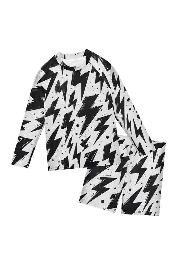 Black Lightning Pattern Boys' Bathing Suit UPF 50+ Boys' Rash Guard Sets Stretchy Quick Dry 3T-10T