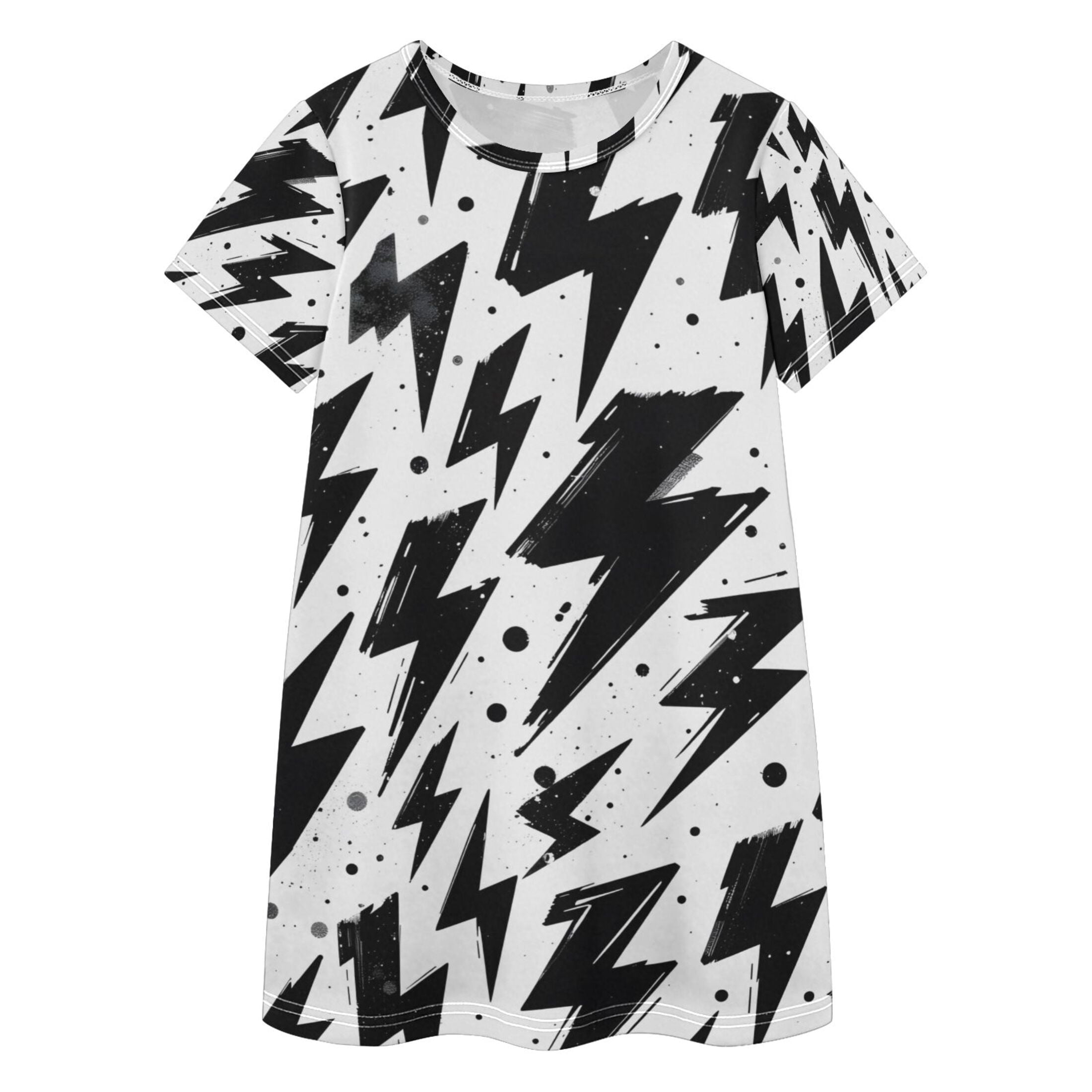 Black Lightning Pattern Girls' Casual Dresses Short Sleeve Cotton Dress ...