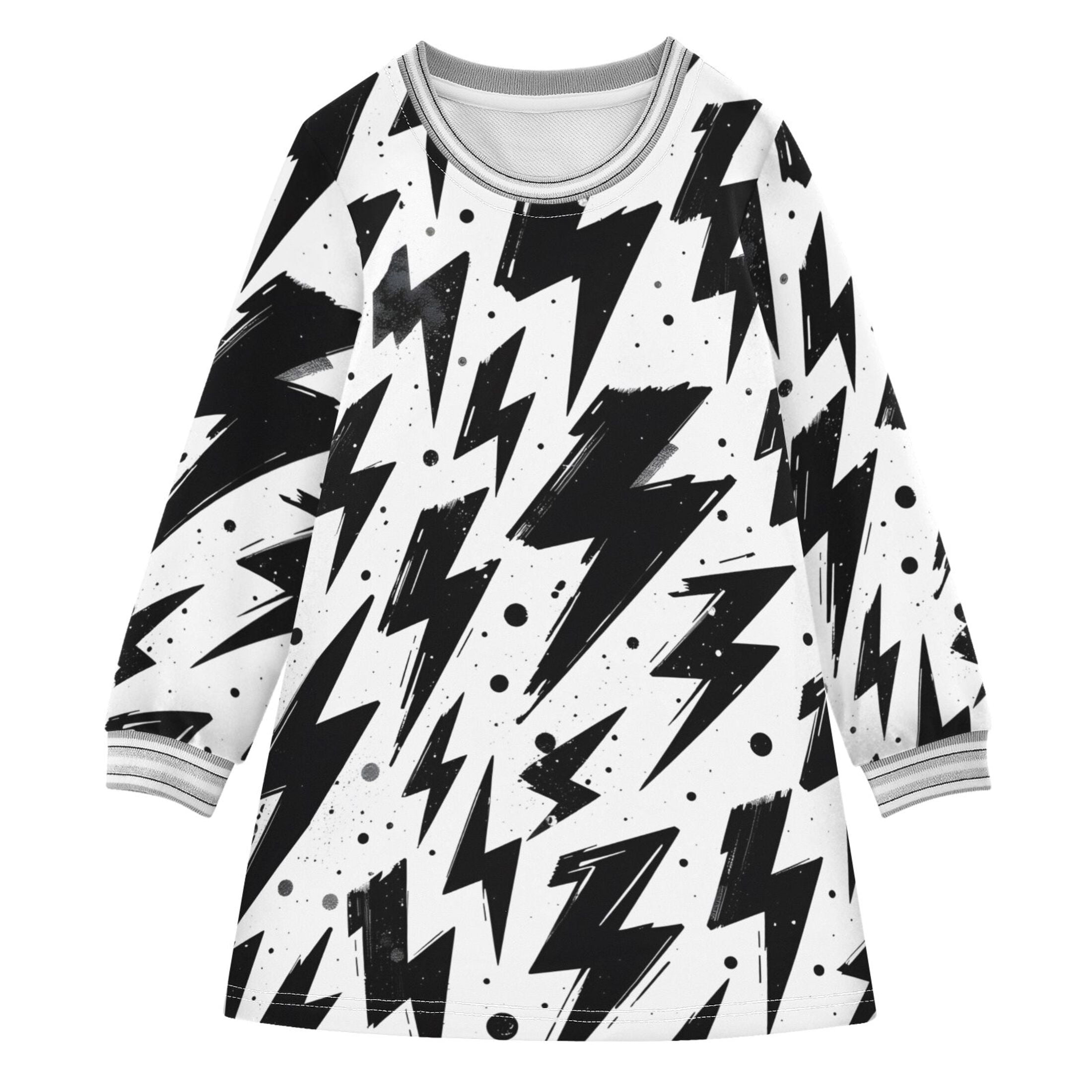 Black Lightning Pattern Girls'long-sleeved dress Thickened A-dress Warm ...