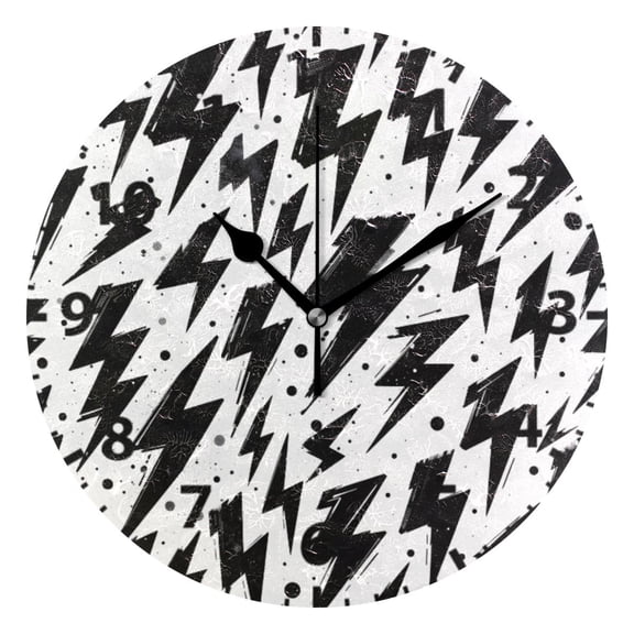 Black Lightning Pattern Wall Clock 10in Round Artistic Oil Painting Home Decor Desk Table Clock