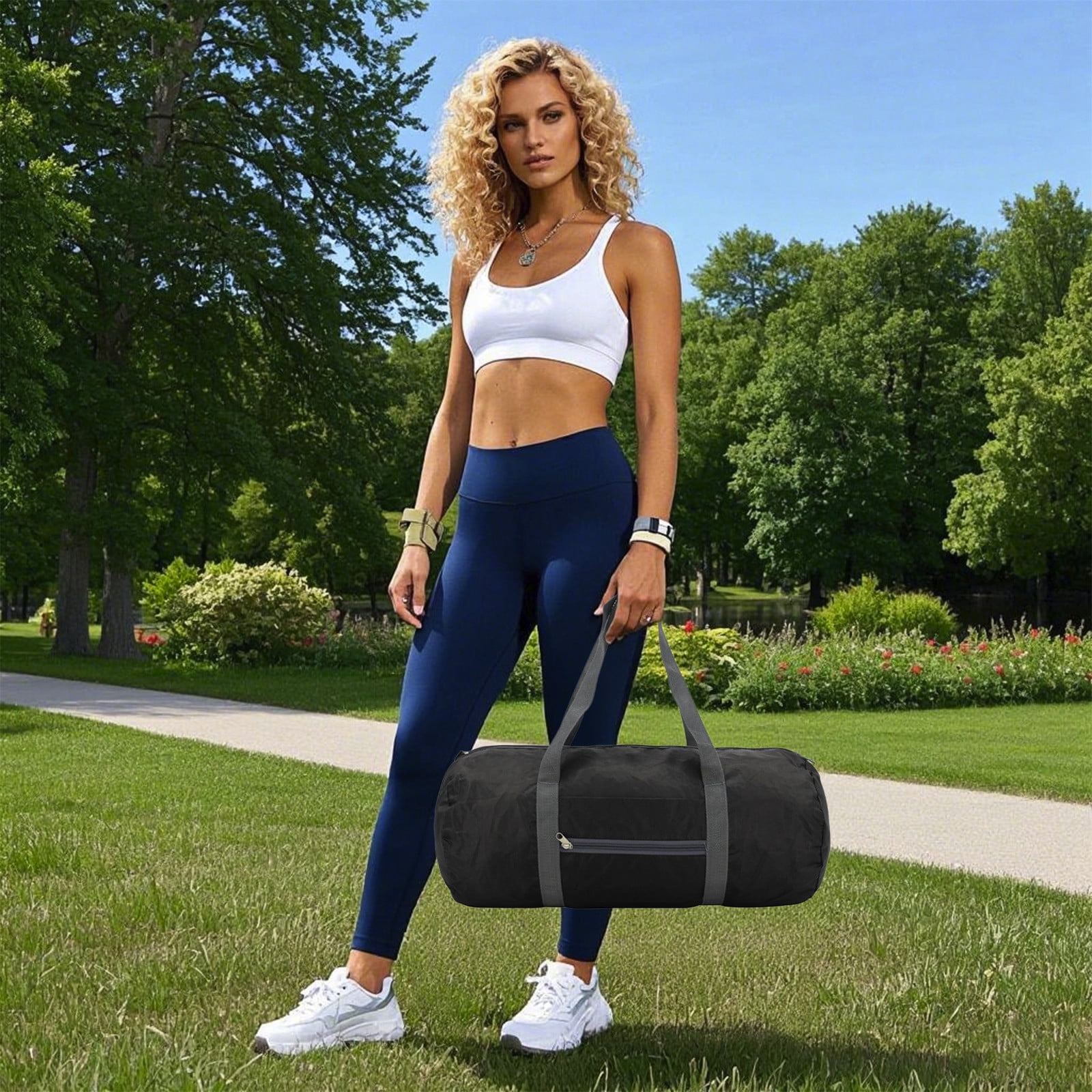 Black Lightweight Foldable Duffel Bag 19.69X9.45 Inches Portable Gym ...