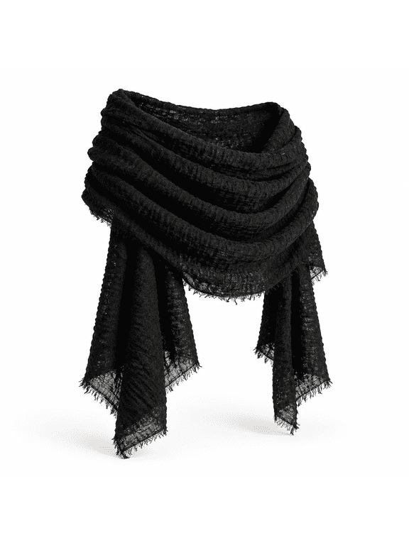 Black Lightweight Sheer Cotton Linen Blend Shawl Wrap for Formal Evening Dresses and Casual Wear