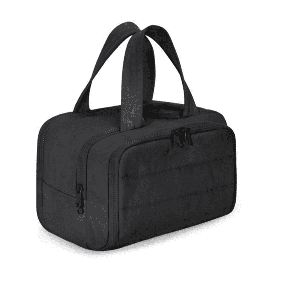 Black Lightweight Wide Open Travel Toiletry Bag, Puffy Cosmetic Makeup Organizer with Handle for Women