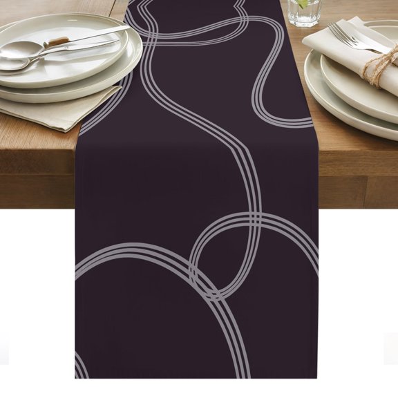 Black Line Art Table Runner Modern Abstract Geometric Ribbons Tablerunners 13 x 36 Inch, Table Decorations Tabletop Scarf for Summer Gathering Holiday Farmhouse Kitchen Dining Decor