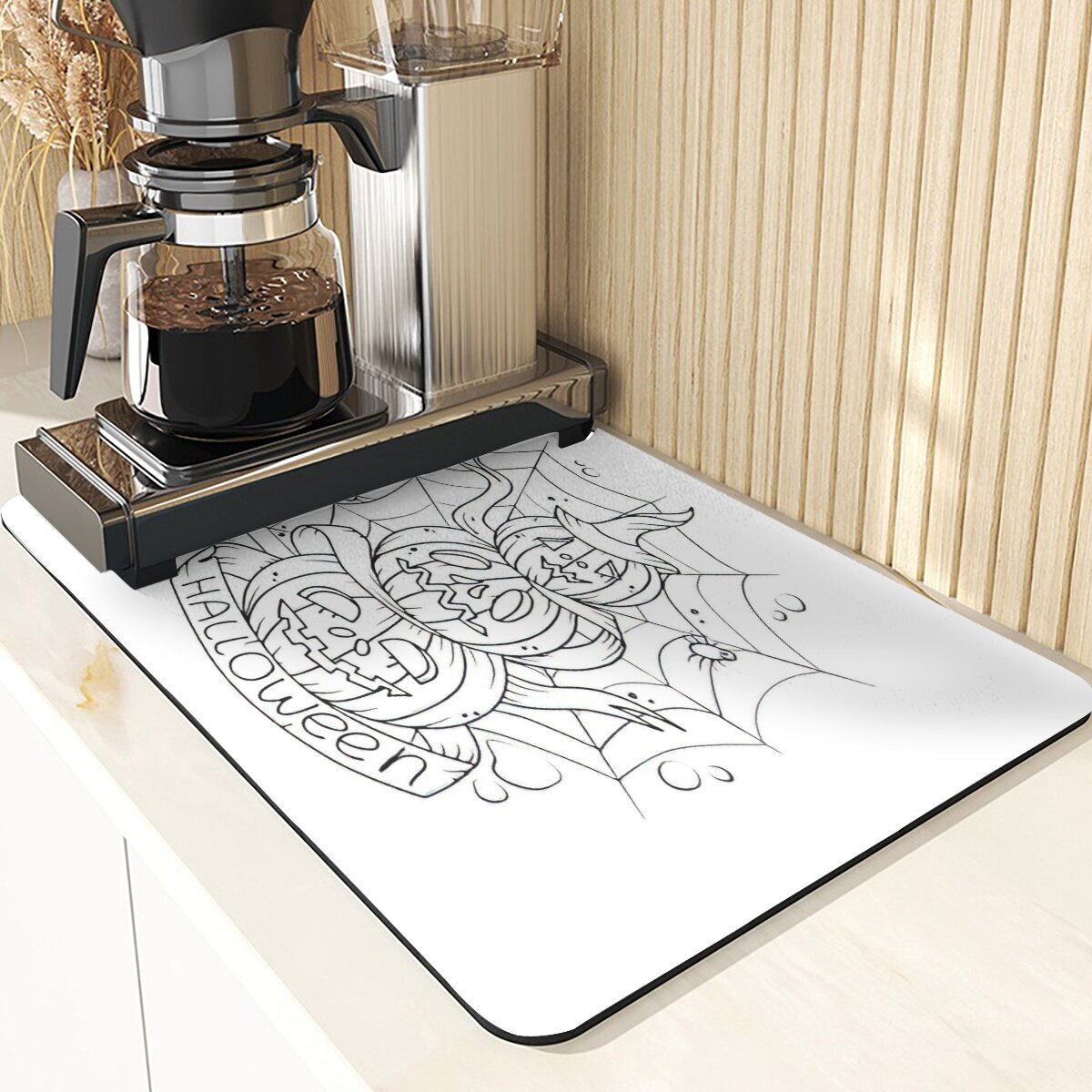 Black Line Bat Drain Mats Kitchen Countertop Spider Placemat Absorbent