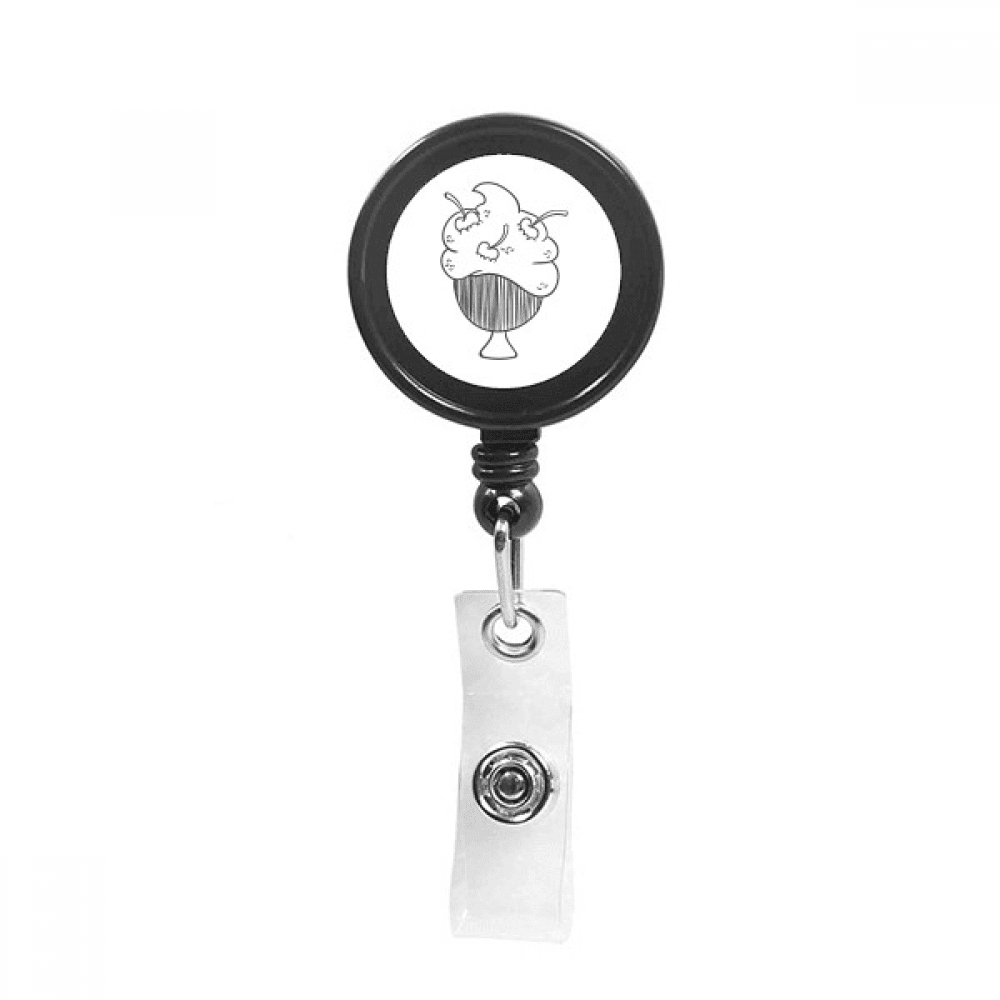 Black Line Cherry Cup Ice  Retractable Keychain Badge Holder ID Badge
