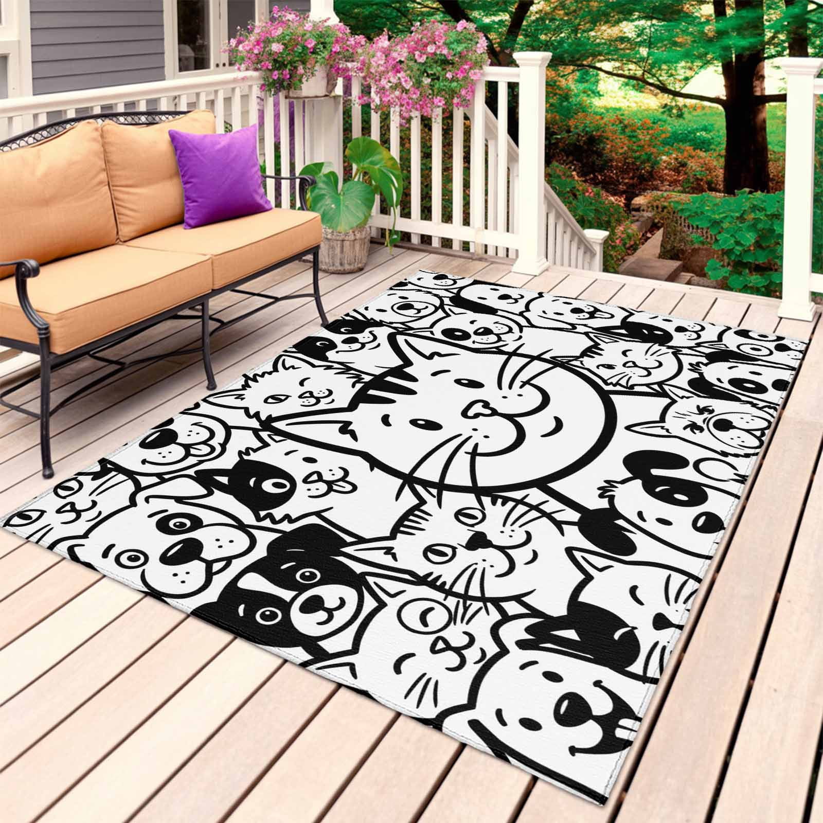Black Line Dog Cat Outdoor Rug 6x9 Ft, Non Slip Washable Area Rug ...