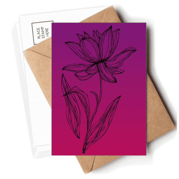 Black Line Lotus Flower   Flower Postcards Envelopes Blank Note Cards Mailing