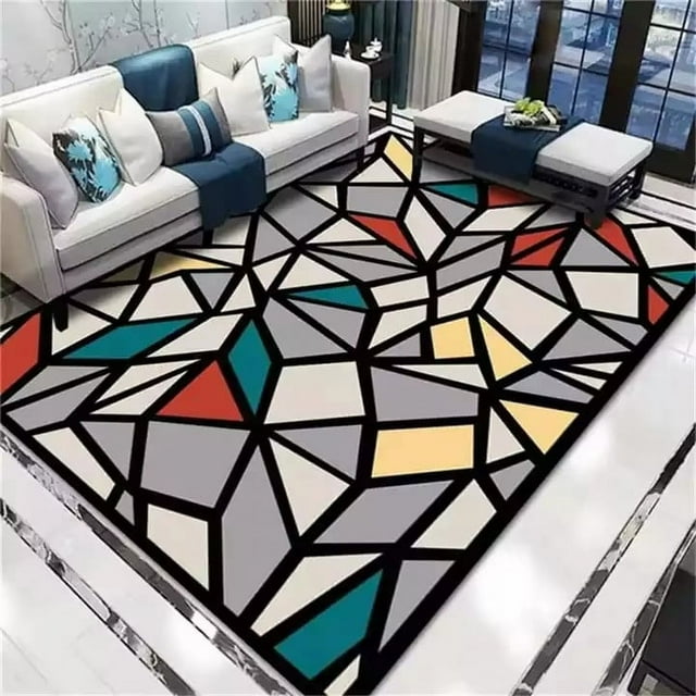 Black Line Multicolor Patterned Rug Runner Rug, Soft, Durable, Vintage