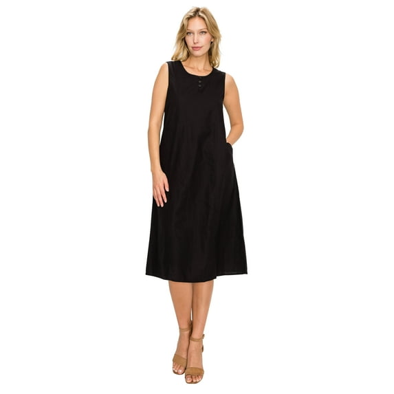 Black Linen Midi-Dress