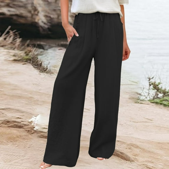 Black Linen Pants Women's Cotton and Linen Women's Spring and Autumn Linen Literary Loose and Versatile Casual Sports Long Pants Sweatpants Womens Fashion