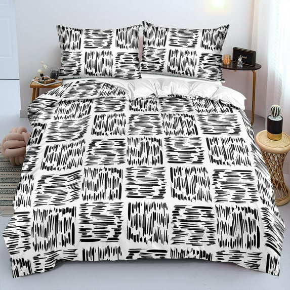 Black Lines Duvet CoverGeometric Striped Bedding Set Chic Geometry Bed Sets Innovative Line Quilt Cover Soft Lightweight Comforter Cover