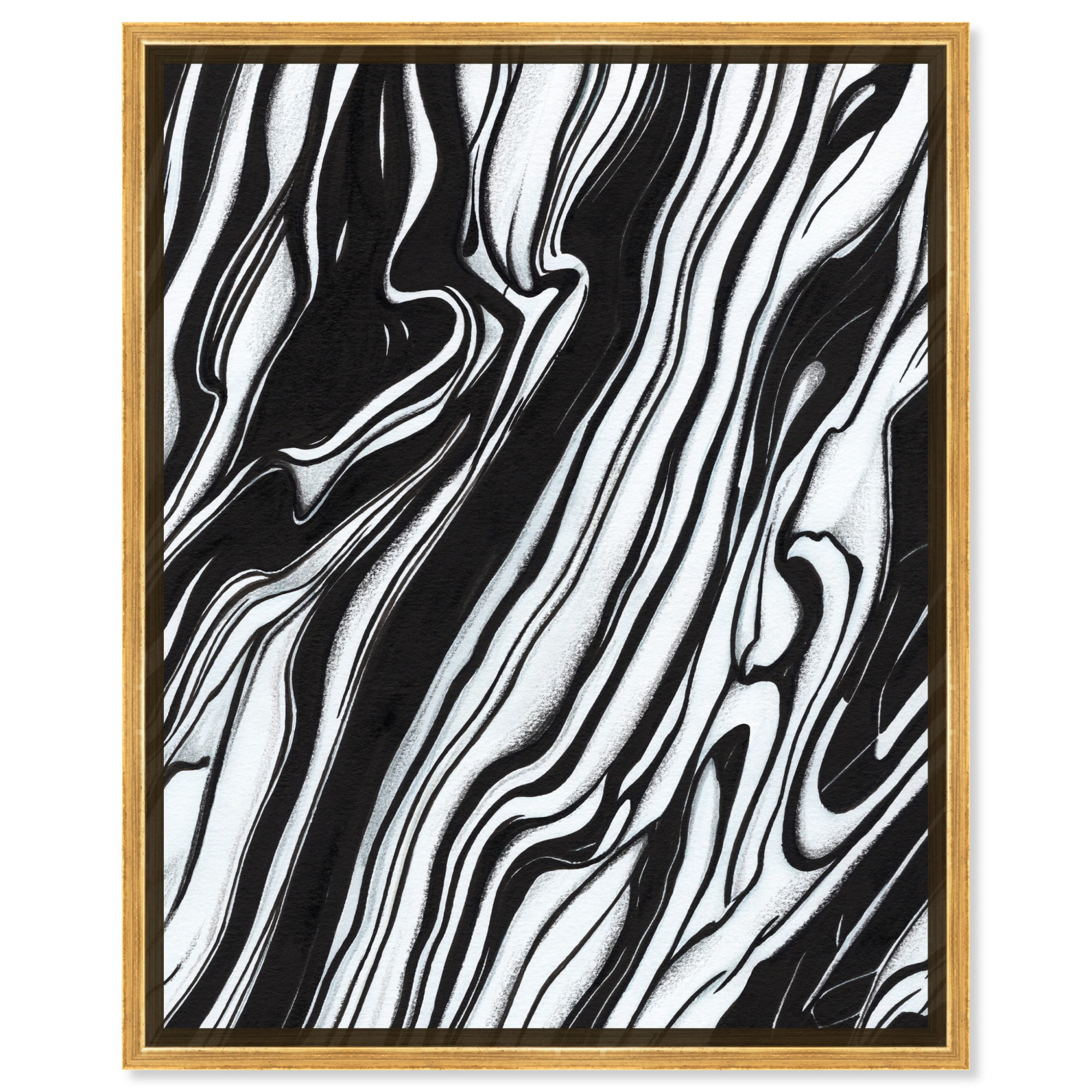 Black and White Abstract Canvas Art with Gold Frame, 20" x 24"