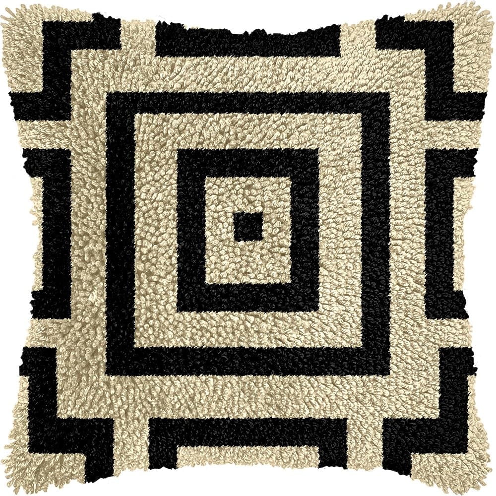 Black Lines Latch Hook Pillow Cover Kits for DIY Handmade Throw Pillow Cross Stitch Latch Hooking Pillowcase Kits with Preprinted Color Pattern Canvas Crochet Yarn Kits 17''X 17''(8-14)