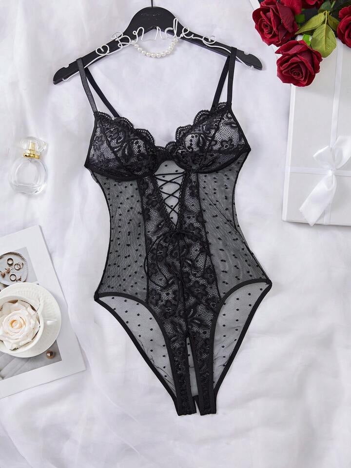 Black Lingerie Lace Bodysuit Crotchless Intimates - Walmart.com