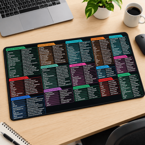 Black-Linux Commands 31.5L x 11.8W inches XXL Desk Mat Mouse Pad